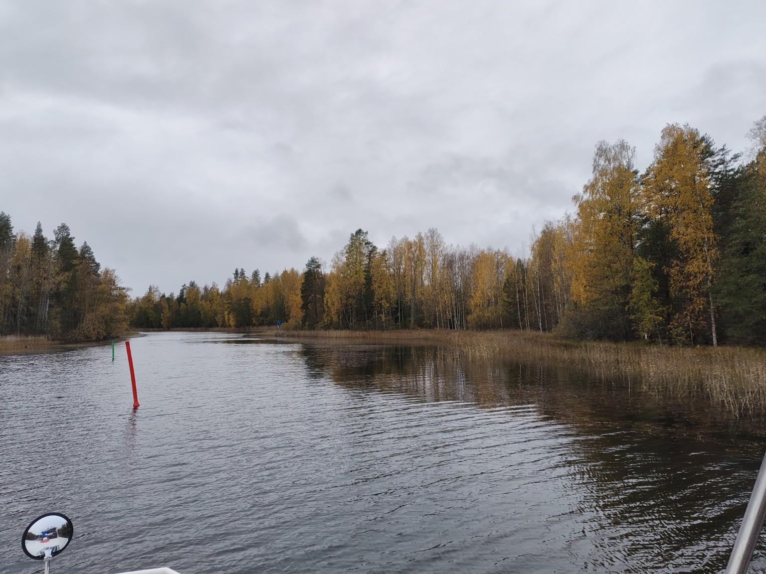 Yellow birches along a Finnish waterway in October